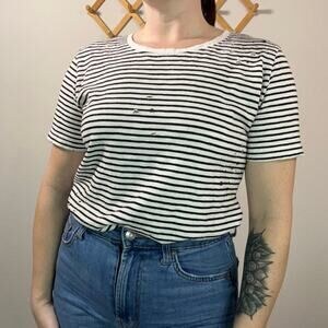 Karlie Black and White Striped Distressed Tee Size Medium